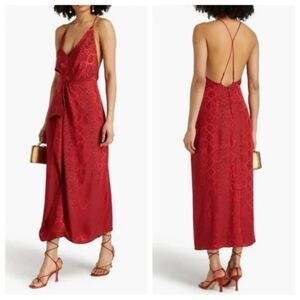 Jonathan Simkhai Giana Ruffled Satin-jacquard Gown Red New Size 10